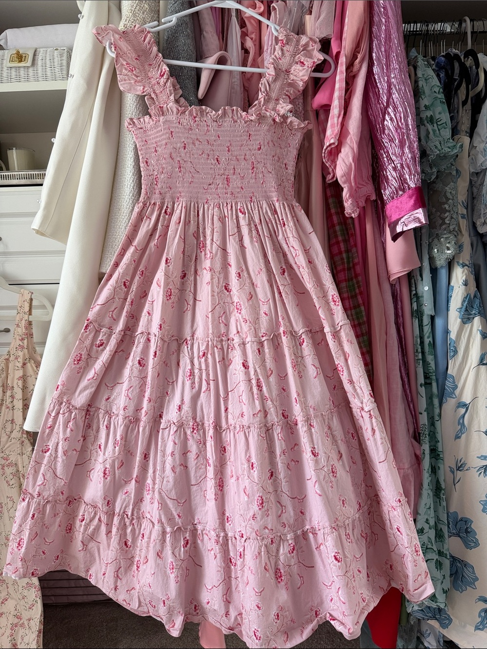 Hill House Pink Floral Tiered Smocked Sundress